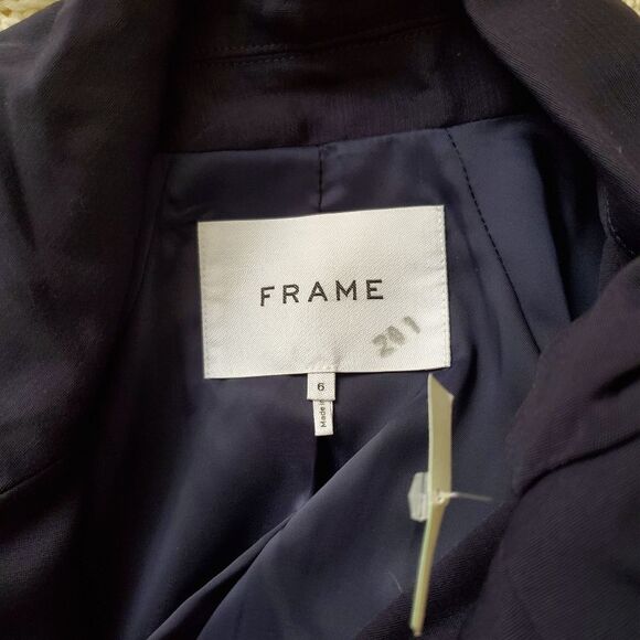 FRAME Contrast Piping Cropped Blazer sz 6 in Navy - Picture 10 of 12